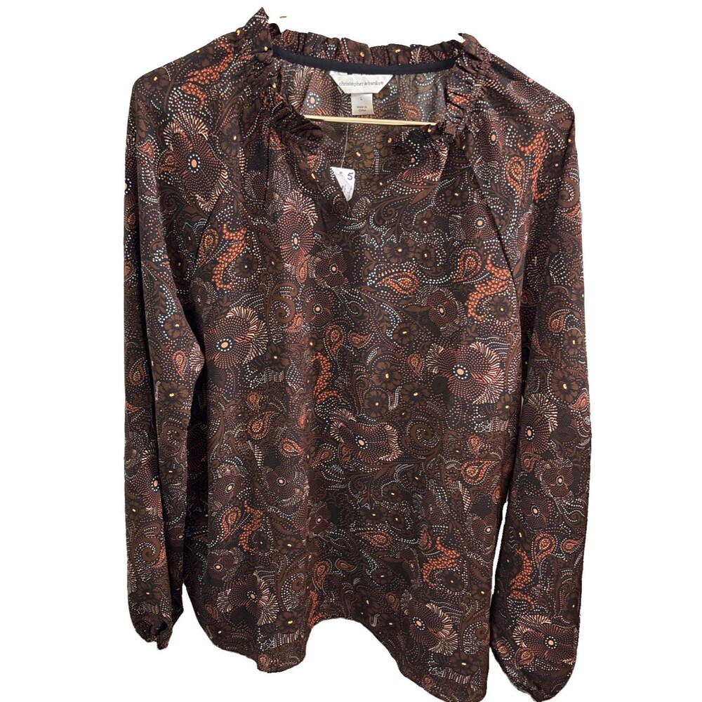 Christopher & Banks Shirt Womens Size Large Long Sleeve Western Paisley Boho NWT